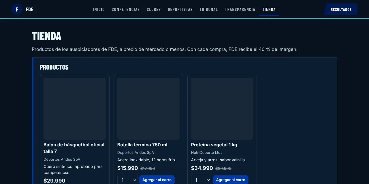 Tienda de la federación con productos de sus auspiciadores
